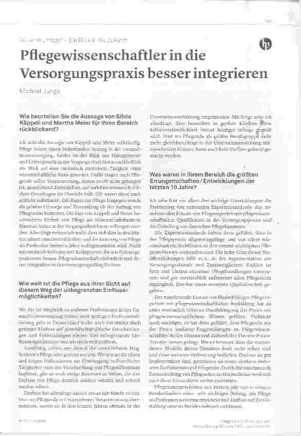 Vorschauseite 1: Pflegewissenschaftler in die Versorgungspraxis besser integrieren