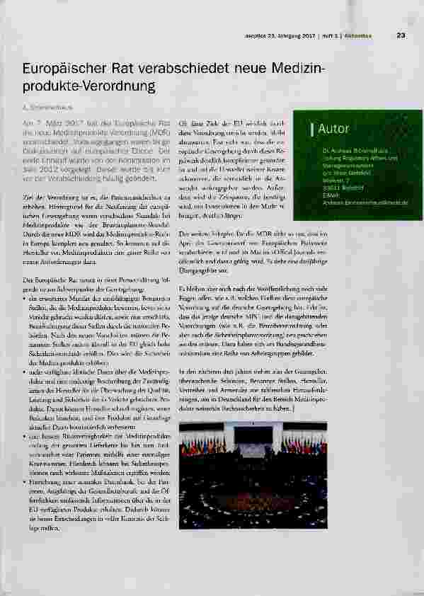 Vorschauseite 1: Europäischer Rat verabschiedet neue Medizinprodukte-Verordnung