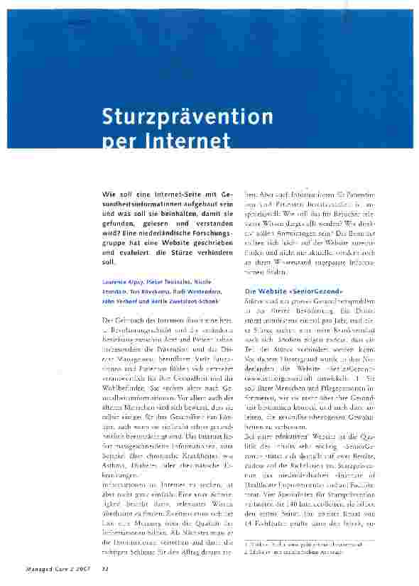 Vorschauseite 1: Sturzprävention per Internet