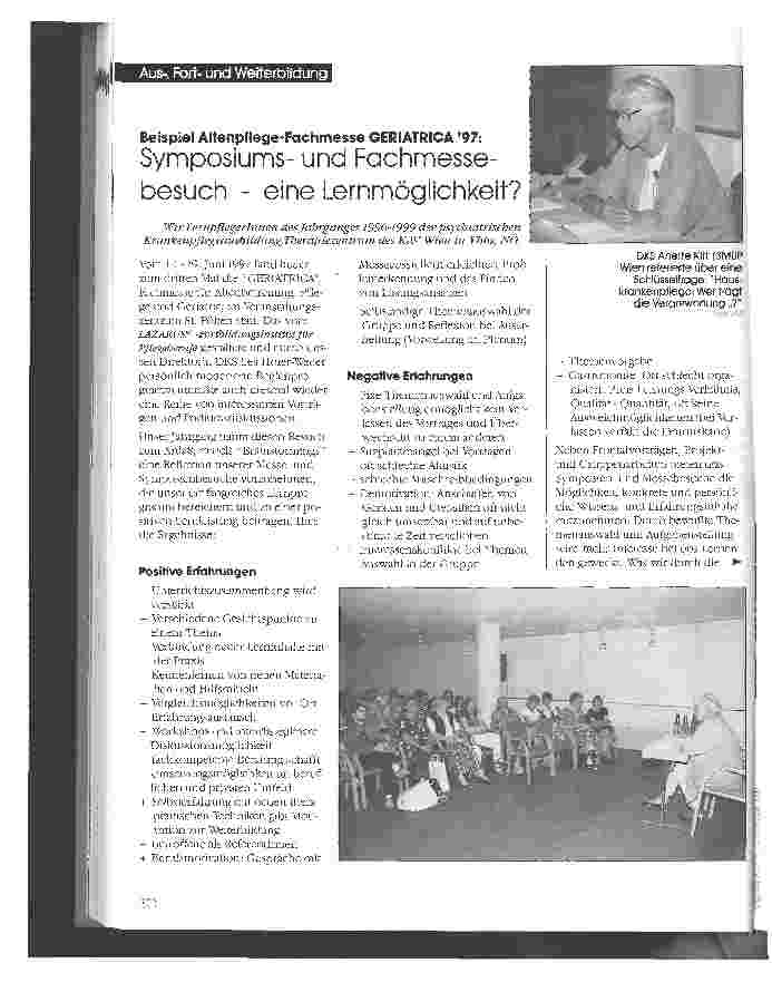 Vorschauseite 1: Beispiel Altenpflege-Fachmesse GERIATRICA 97: Symposiumsund Fachmessebesuch - eine Lernmöglichkeit?