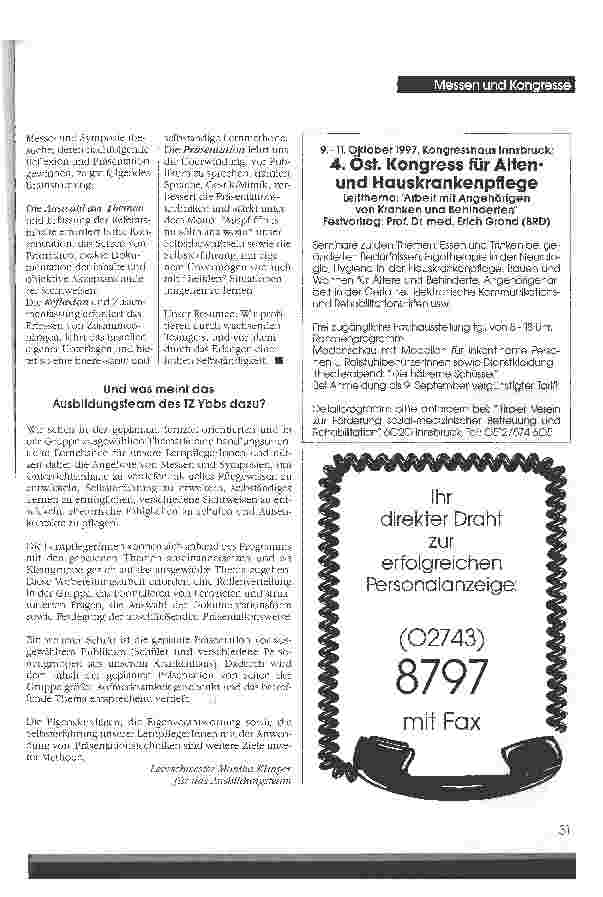 Vorschauseite 2: Beispiel Altenpflege-Fachmesse GERIATRICA 97: Symposiumsund Fachmessebesuch - eine Lernmöglichkeit?