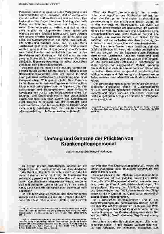 Vorschauseite 1: Umfang und Grenzen der Pflichten des Krankenpflegepersonals
