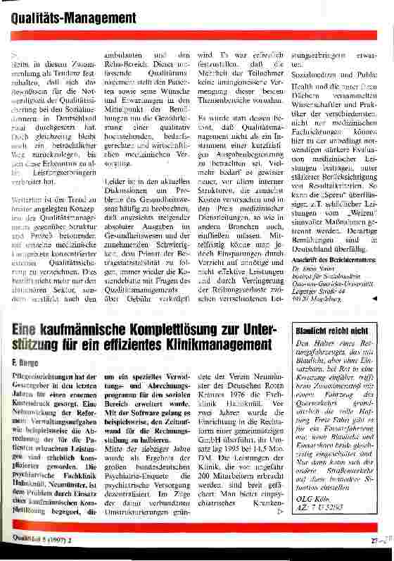 Vorschauseite 1: Eine kaufmännische Komplettierung zur Unterstützung für ein effizientes Klinikmanagement