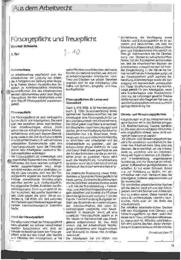 Vorschauseite 1: Fürsorgepflicht und Treuepflicht
