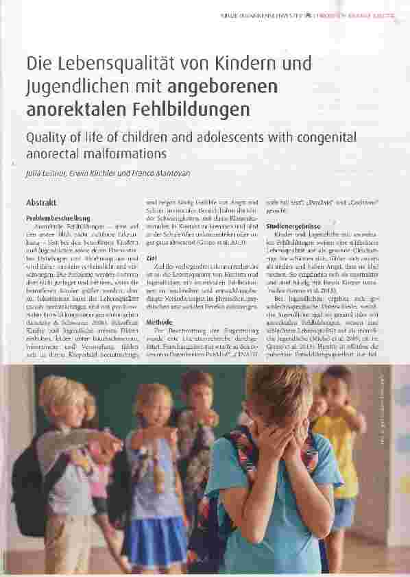 Vorschauseite 1: Die Lebensqualität von Kindern und Jugendlichen mit angeborenen anorektalen Fehlbildungen