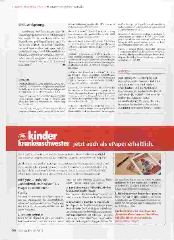 Vorschauseite 6: Die Lebensqualität von Kindern und Jugendlichen mit angeborenen anorektalen Fehlbildungen