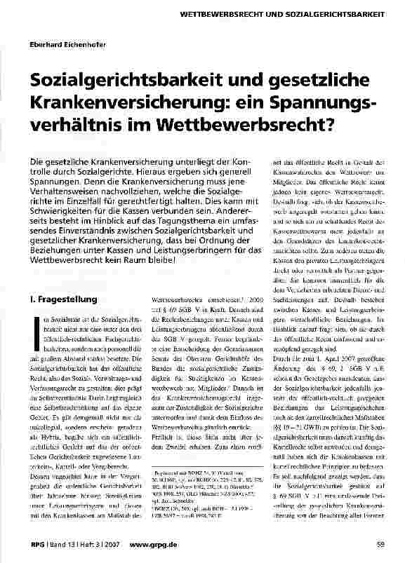 Vorschauseite 1: Sozialgerichtsbarkeit und gesetzliche Krankenversicherung: ein Spannungsverhältnis im Wettbewerbsrecht?