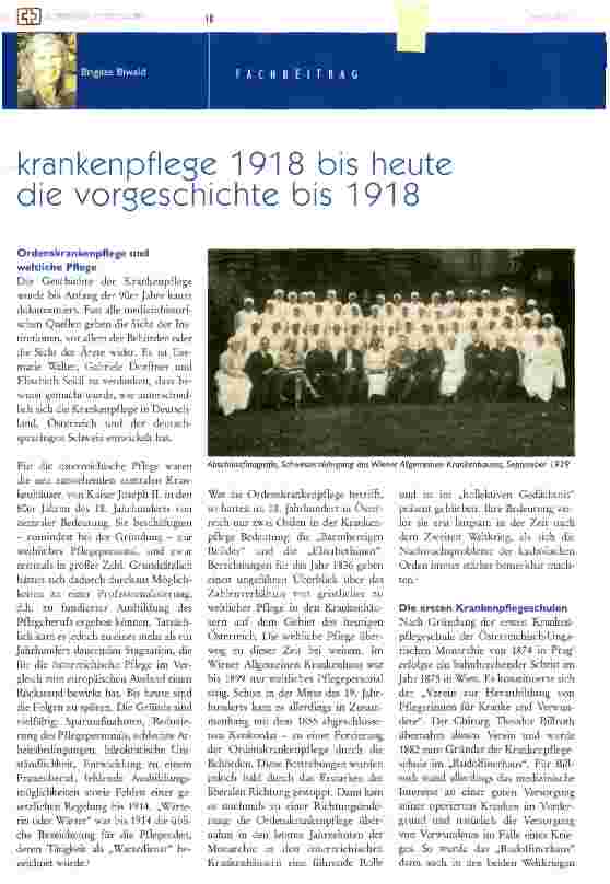 Vorschauseite 1: Krankenpflege 1918 bis heute die Vorgeschichte bis 1918