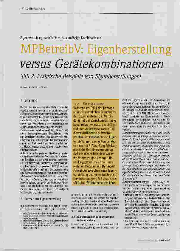 Vorschauseite 1: MPBetreibV: Eigenherstellung versus Gerätekombinationen Teil 2: Praktische Beispiele von Eigenherstellungen
