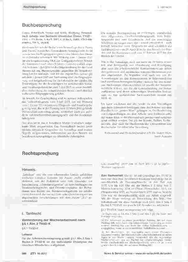 Vorschauseite 1: Verminderung der Wochenarbeitszeit nach §6.1 Abs.2TVöD-K §6.1 TVöD-K