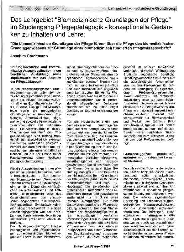 Vorschauseite 1: Das Lehrgebiet Biomedizinische Grundlagen der Pflege11 im Studiengang Pflegepädagogik - konzeptionelle Gedanken zu Inhalten und Lehre: