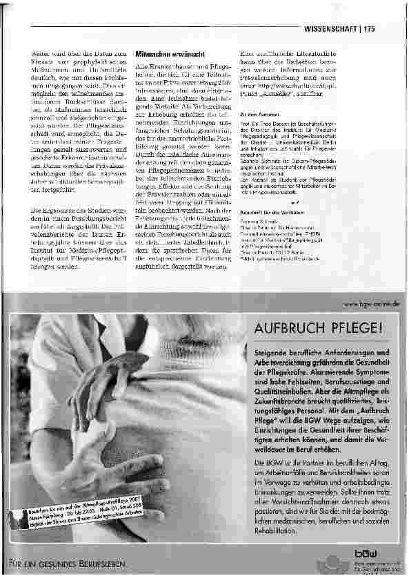 Vorschauseite 4: Prävalenzerhebung lässt Pflegeprobleme erkennen
