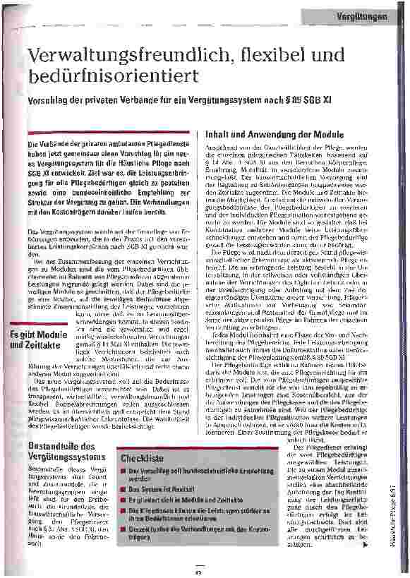 Vorschauseite 1: Verwaltungsfreundlich, flexibel und bedürfnisorientiert Vorschlag der privaten Verbände für ein Vegütungssystem nach § 89 SGB XI