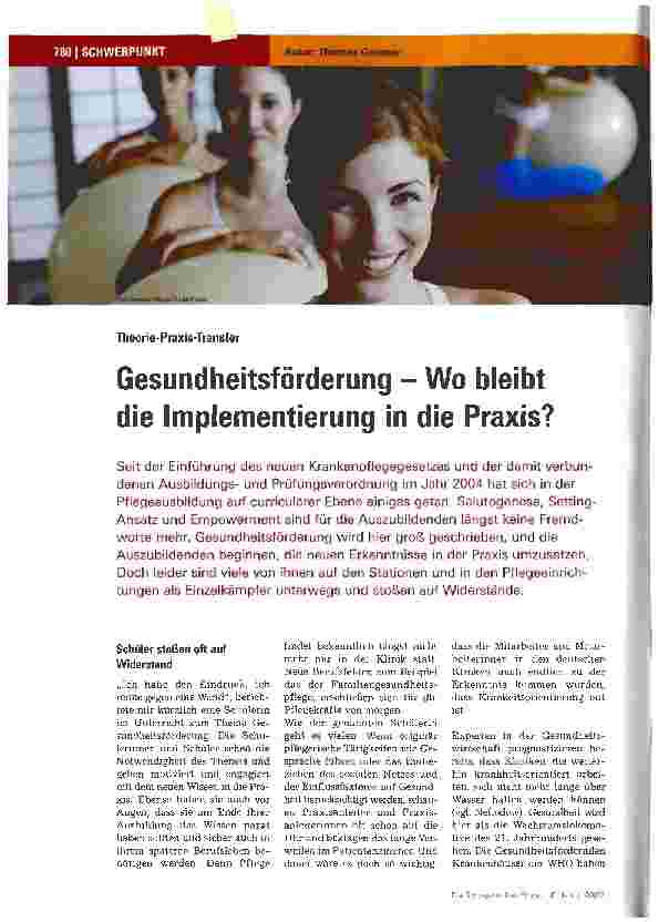 Vorschauseite 1: Gesundheitsförderung - Wo bleibt die Implementierung in die Praxis?