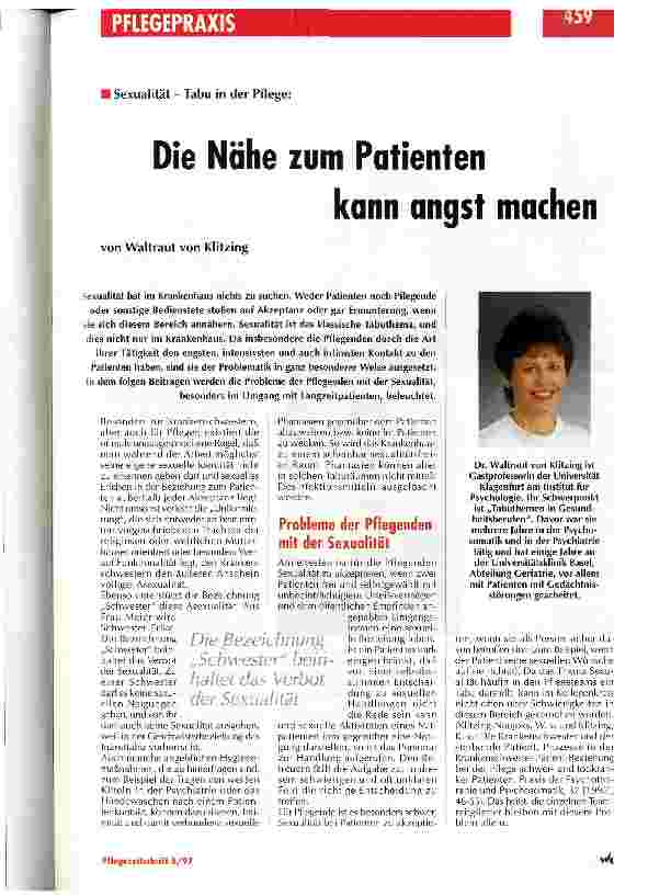 Vorschauseite 1: Die Nähe zum Patienten kann angst machen Sexualität - Tabu in der Pflege