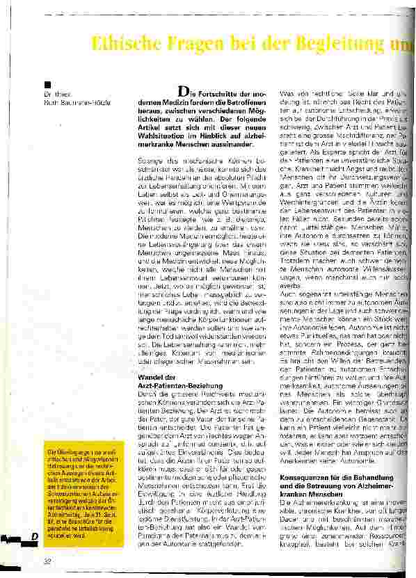 Vorschauseite 1: Ethische Fragen bei der Begleitung und Betreuung von alzheimerkranken Menschen