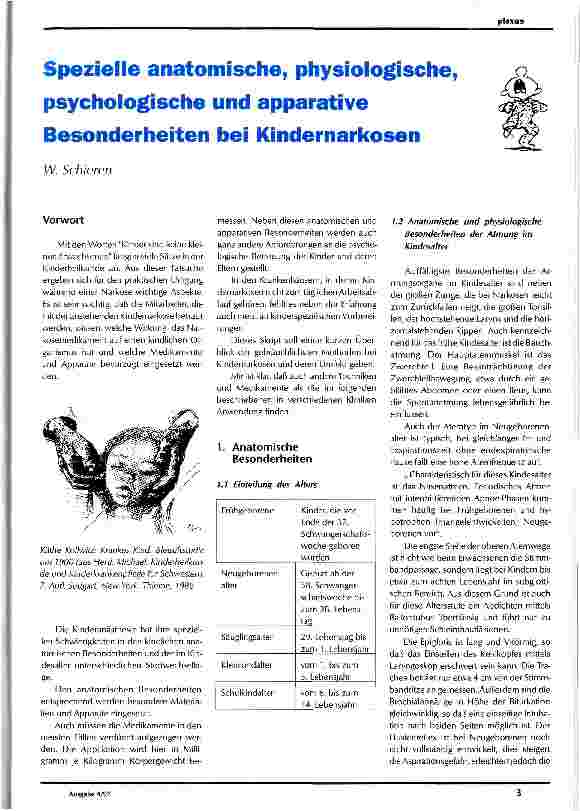 Vorschauseite 1: Spezielle anatomische, physiologische, psychologische und apparative Besonderheiten bei Kindernarkosen