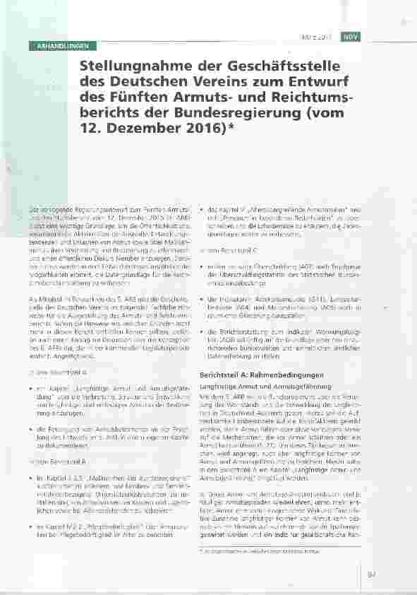 Vorschauseite 1: Stellungnahme der Geschäftsstelle des Deutschen Vereins zum Entwurf des Fünften Armutsund Reichtumsberichts der Bundesregierung (vom 12. Dezember 2016)*