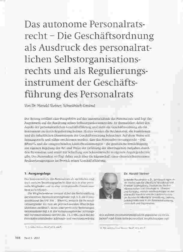 Vorschauseite 1: Das autonome Personalratsrecht Die Geschäftsordnung als Ausdruck des personalratlichen Selbstorganisationsrechts und als Regulierungsinstrument der Geschäftsführung des Personalra…