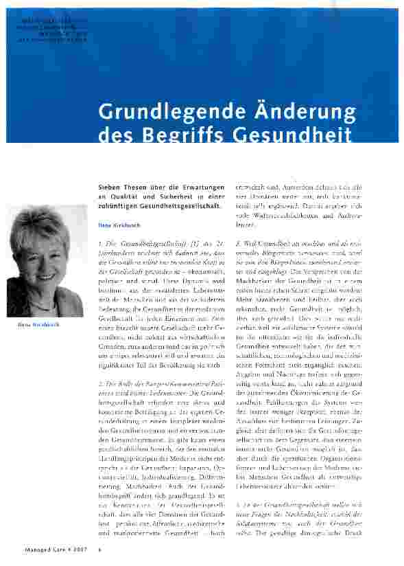 Vorschauseite 1: Grundlegende Änderung des Begriffs Gesundheit