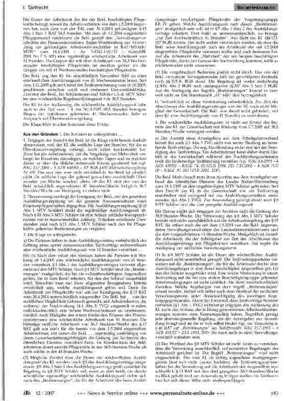 Vorschauseite 2: Wöchentliche Ausbildungszeit nach Kündigung der Arbeitszeitvorschriften des BAT