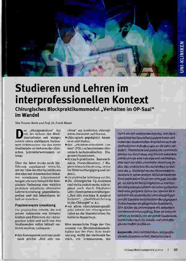Vorschauseite 1: Studieren und Lehren im interprofessionellen Kontext
