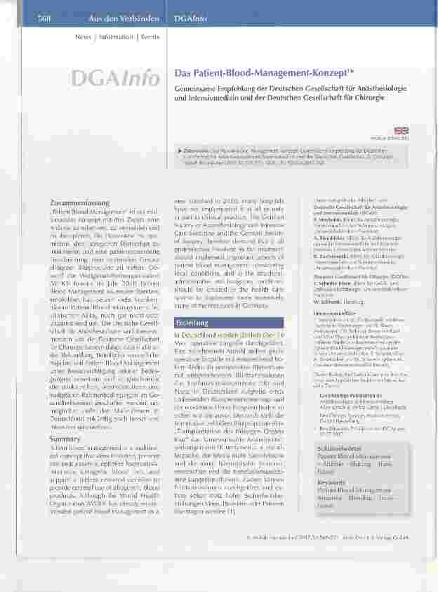 Vorschauseite 1: Das Patient-Blood-Management-Konzept*
