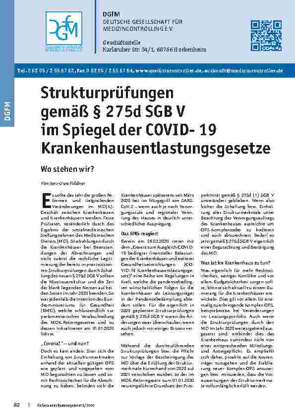 Vorschauseite 1: Strukturprüfungen gemäß § 275d SGB V im Spiegel der COVID-19 Krankenhausentlastungsgesetze