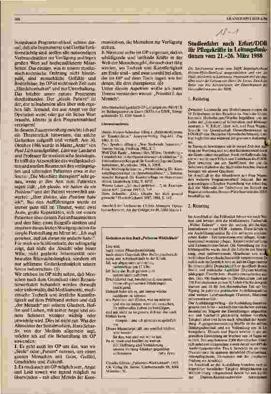 Vorschauseite 1: Studienfahrt nach Erfurt/DDR für Pflegekräfte in Leitungsfunktionen vom 21.-26. März 1988