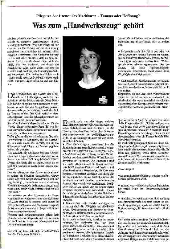 Vorschauseite 1: Was zum Handwerkszeug gehört Pflege an der Grenze des Machbaren - Trauma oder Hoffnung?