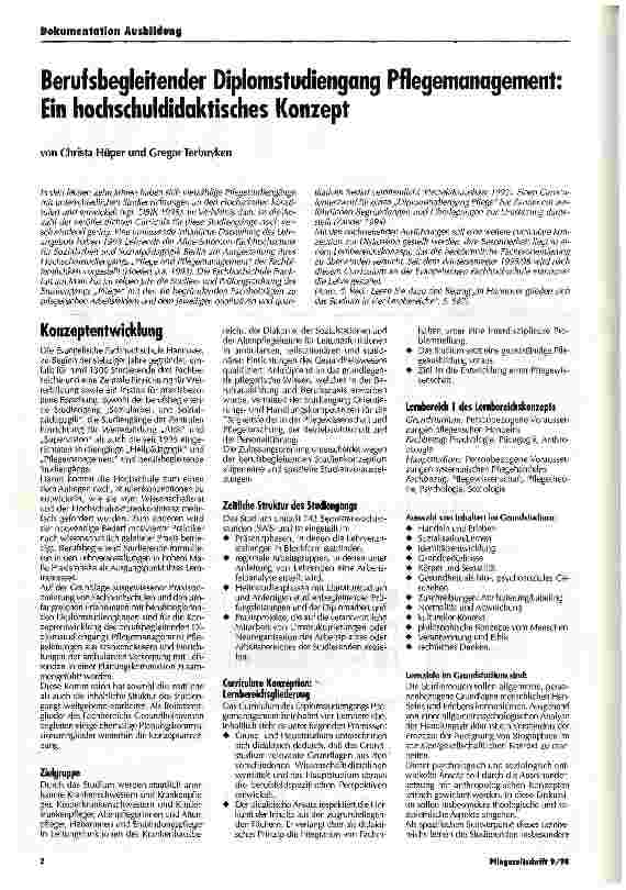 Vorschauseite 1: Berufsbegleitender Diplomstudiengang Pflegemanagement: Ein hochschuldidaktisches Konzept
