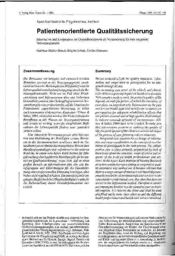 Vorschauseite 1: Patientenorientierte Qualitätssicherung Information und Kooperation der Gesundheitsdienste