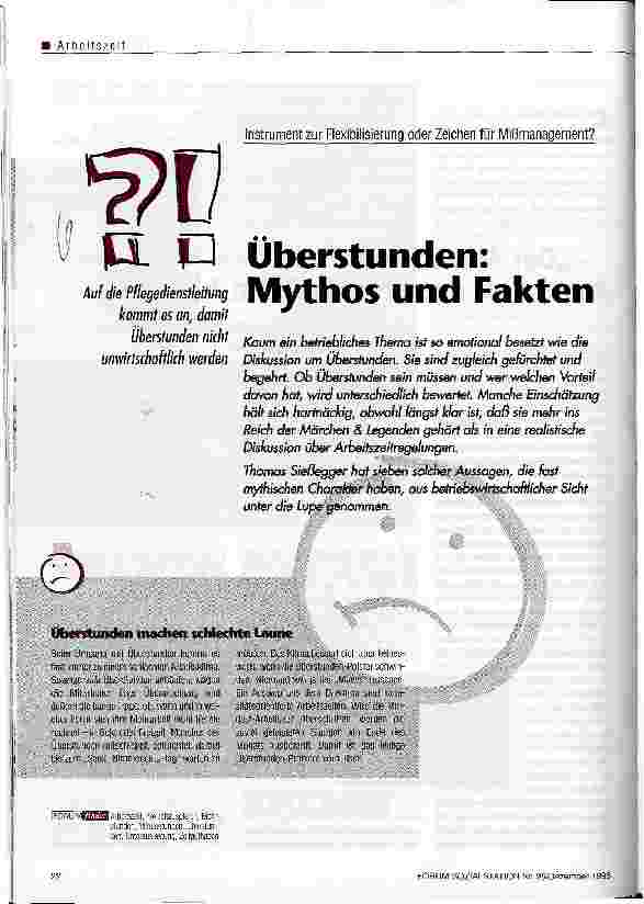 Vorschauseite 1: Überstunden: Mythos und Fakten Instrument zur Flexibilisierung oder Zeichen von Mißmanagement?