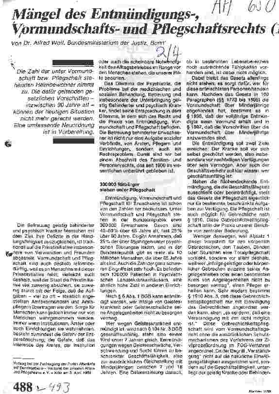 Vorschauseite 1: Mängel des Entmündigungs-, Vormundschaftsund Pflegschaftsrechts (1)