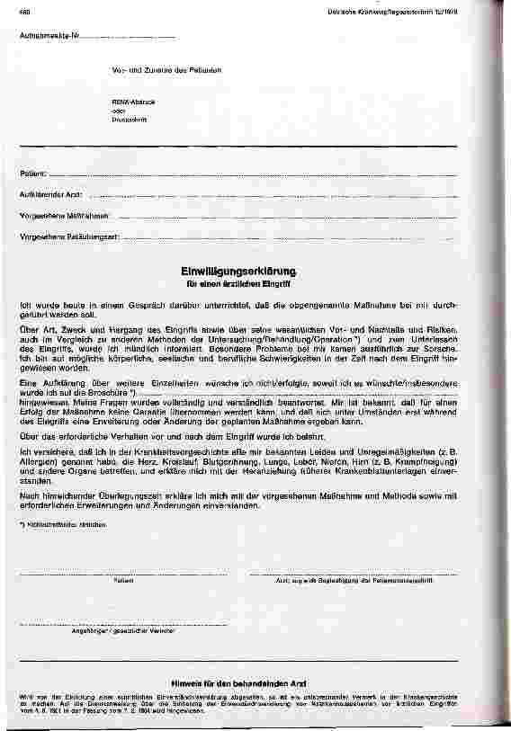 Vorschauseite 2: Aufklärung und Einverständnis des Patienten