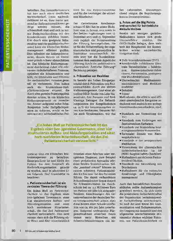 Vorschauseite 2: Patientensicherheit heißt Wirtschaftlichkeit
