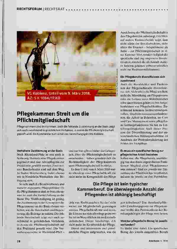 Vorschauseite 1: Pflegekammer: Streit um die Pflichtmitgliedschaft