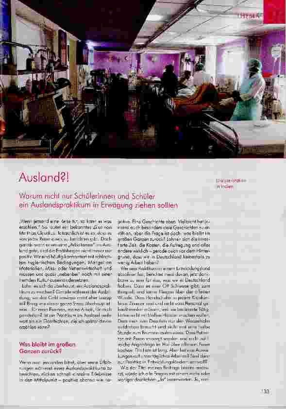 Vorschauseite 1: Ausland? ! Warum nicht nur Schülerinnen und Schüler ein Auslandspraktikum in Erwägung ziehen sollten