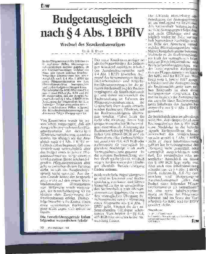 Vorschauseite 1: Budgetausgleich nach Paragraph 4 Abs. 1 BPflV Wechsel des Krankenhausträgers