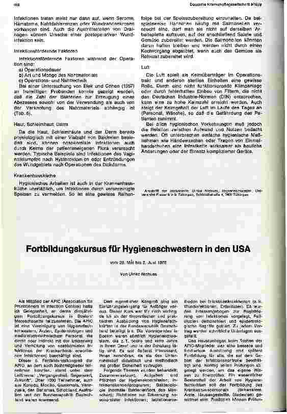 Vorschauseite 1: Fortbildungskursus für Hygieneschwestern in den USA