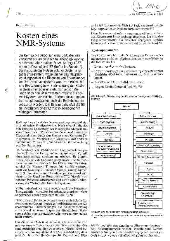 Vorschauseite 1: Kosten eines NMR-Systems Die Kernspin-Tomographie als bildgebenes Verfahren