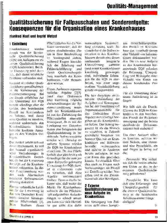 Vorschauseite 1: Qualitätssicherung für Fallpauschalen und Sonderentgelte: Konsequenzen für die Organisation eines Krankenhauses