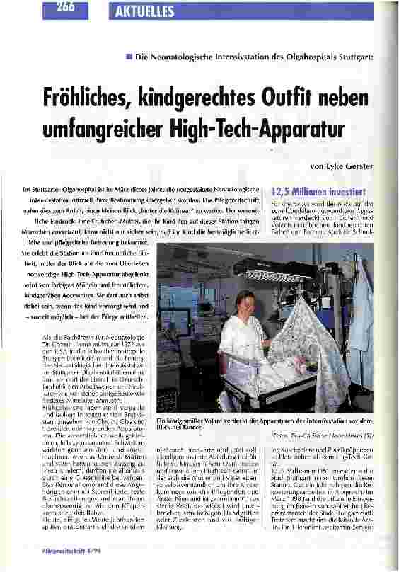 Vorschauseite 1: Fröhliches, kindgerechtes Outfit neben umfangreicher High-Tech-Apparatur Die Neonatologische Intensivstation des Olgahospitals Stuttgart