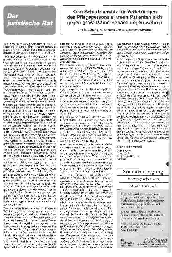 Vorschauseite 1: Kein Schadenersatz für Verletzungen des Pflegepersonals, wenn Patienten sich gegen gewaltsame Behandlung wehren