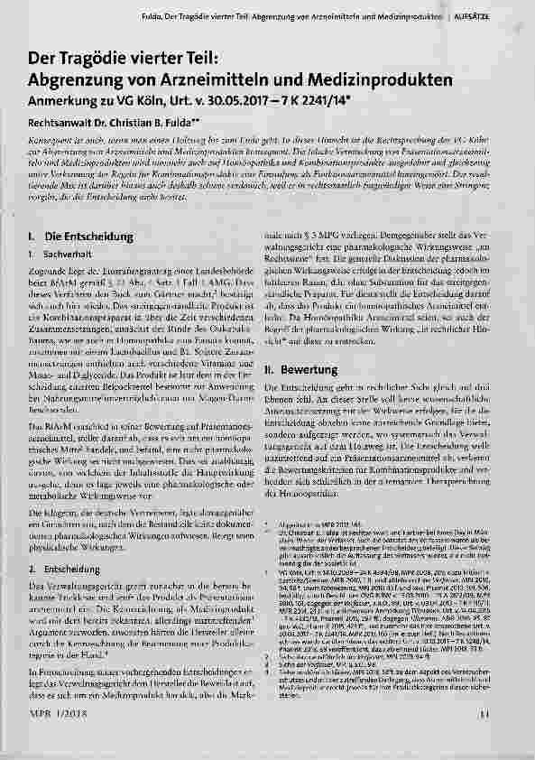 Vorschauseite 1: Der Tragödie vierter Teil: Abgrenzung von Arzneimitteln und Medizinprodukten