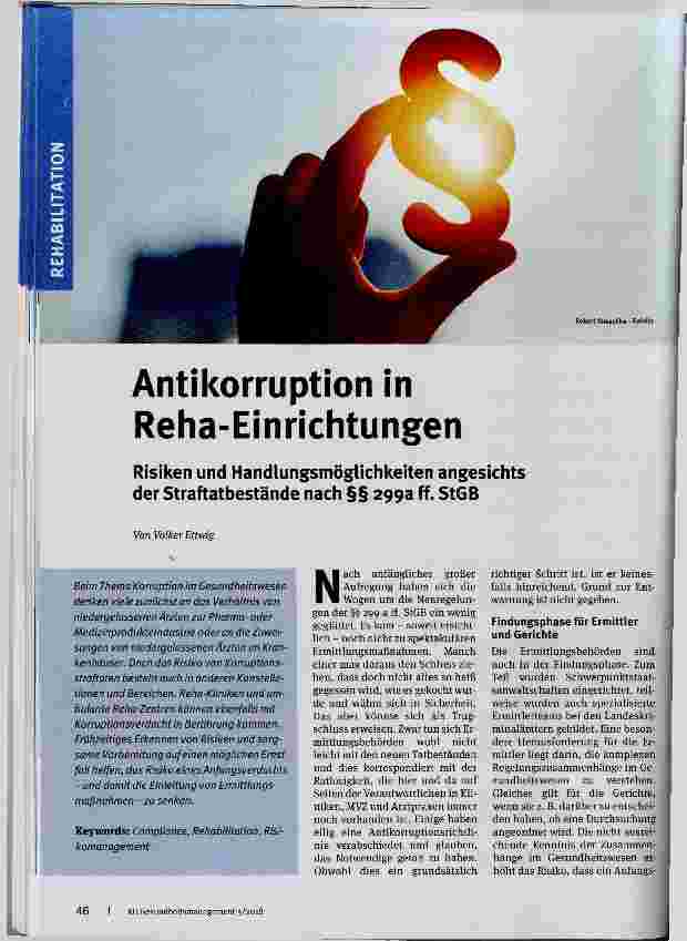 Vorschauseite 1: Antikorruption in Reha-Einrichtungen