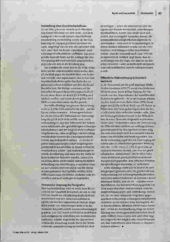 Vorschauseite 2: Paragraf 219a StGB eine kaum bekannte Vorschrift im Rampenlicht