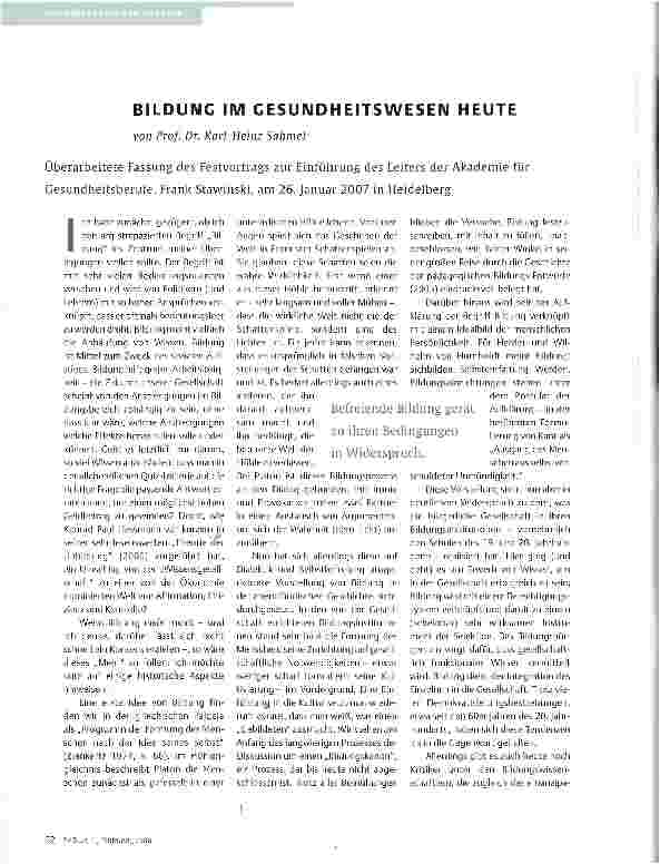 Vorschauseite 1: BILDUNG IM GESUNDHEITSWESEN HEUTE