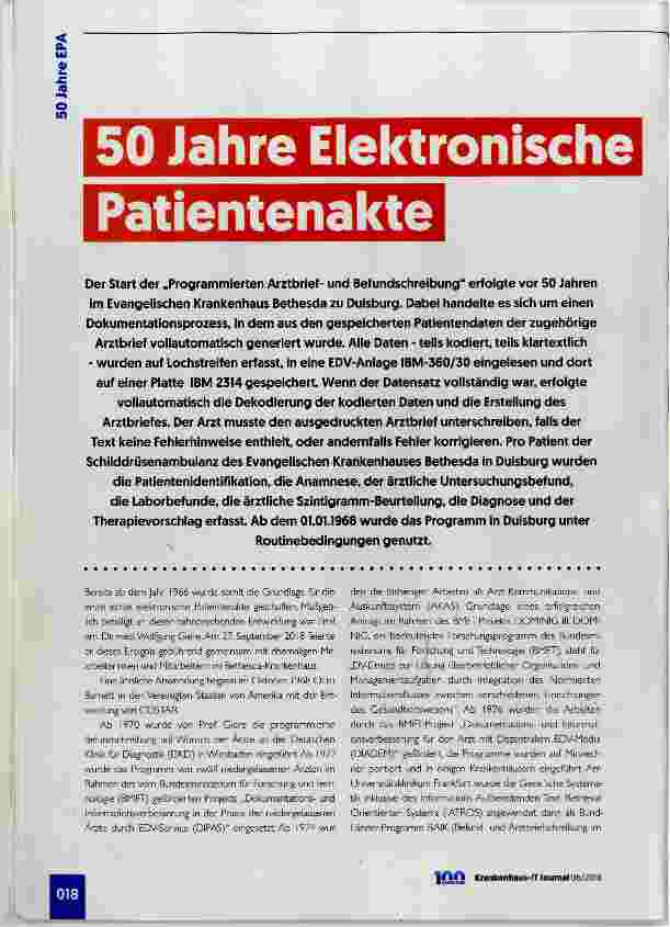 Vorschauseite 1: 50 Jahre Elektronische Patientenakte