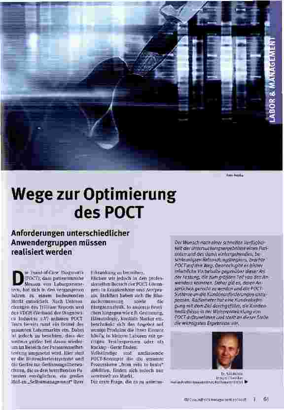 Vorschauseite 1: Wege zur Optimierung des POCT Anforderungen unterschiedlicher Anwendergruppen müssen realisiert werden